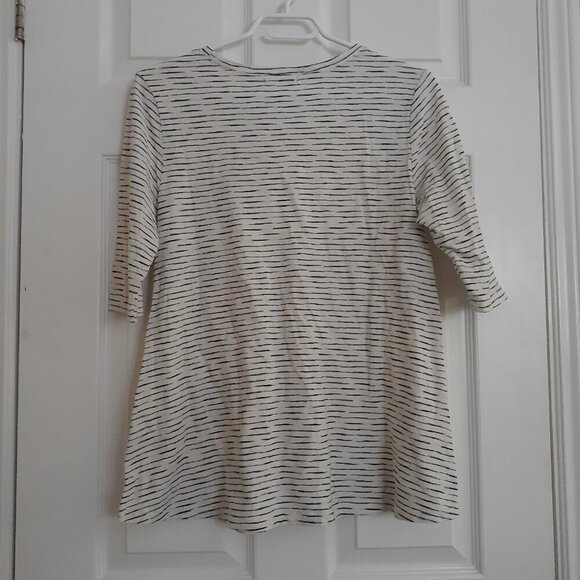 Habitat NWT Women's Size Small Cream Black Stripe 100% Cotton 3/4 Sleeves Top - Picture 3 of 12